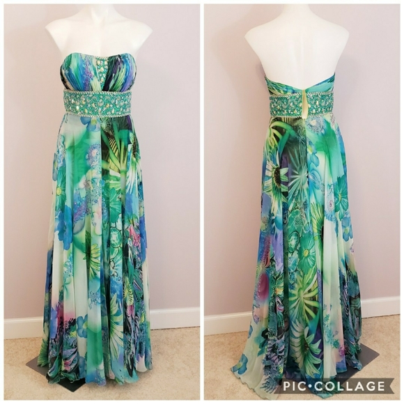 Mac Duggal Dresses & Skirts - Cassandra Stone Watercolor Floral Strapless Gown 8